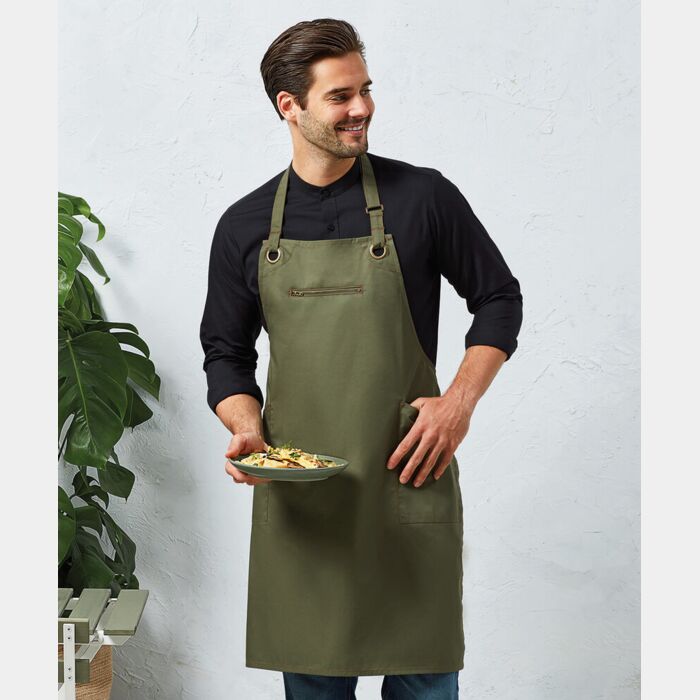 Premier ‘Barley’ Contrast Stitch Bib Apron PR121 ‘Barley’ Contrast Stitch Bib Apron Thumbnail