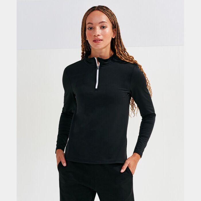 Women’s TriDri® recycled long sleeve brushed back ¼ zip top Thumbnail
