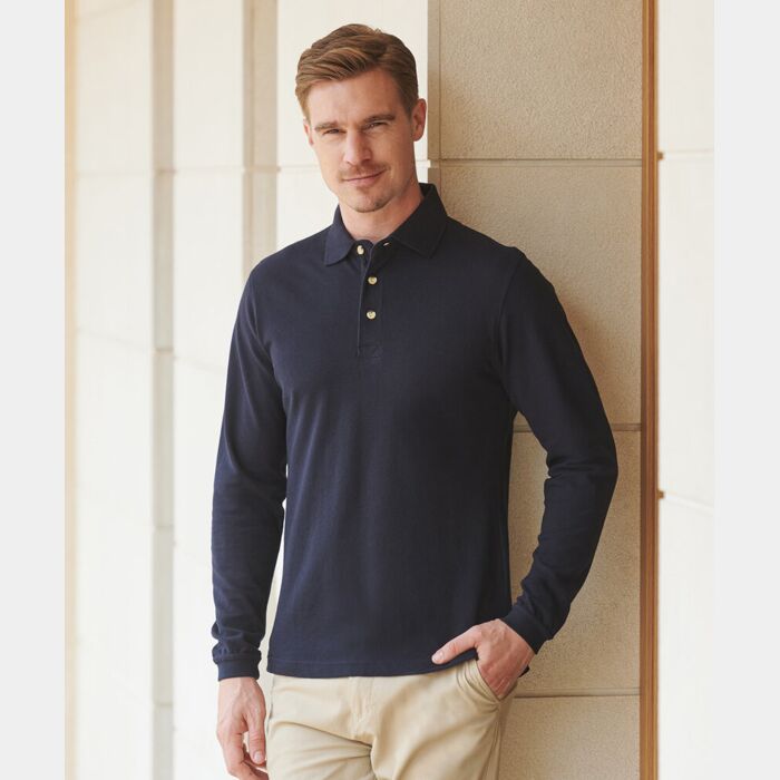 Long sleeve cotton polo shirt Thumbnail