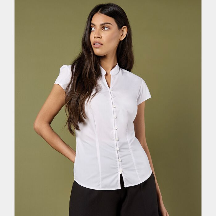 Kustom Kit Ladies Cap Sleeve V Neck Tailored Continental Blouse Thumbnail