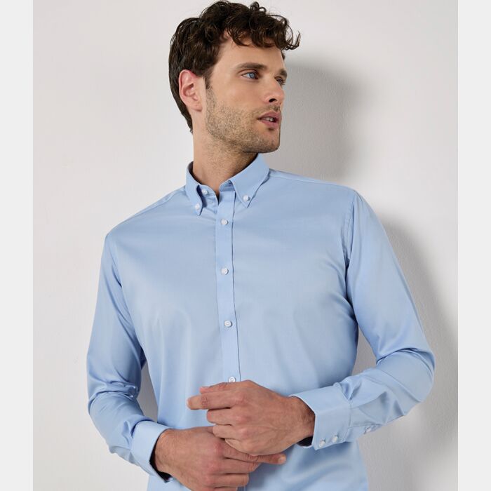Kustom Kit Slim Fit Stretch Long Sleeve Oxford Shirt Thumbnail